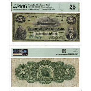 SOLD $5 1906 Merchants Bank of Canada Chartered Note #460-16-02 - PMG VF-25