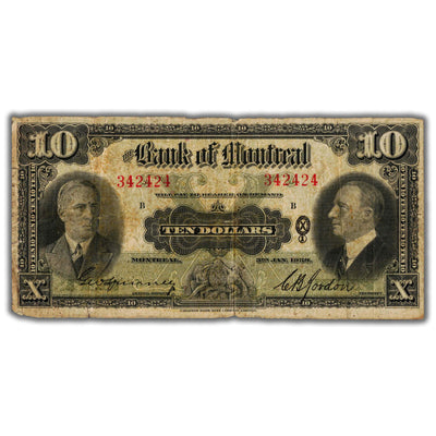 SOLD $10 1938 Bank of Montreal Canada Chartered Note CH #505-62-04
