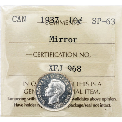 Canada 1937 10 Cents Dime Silver Mirror Specimen Coin - ICCS SP-63