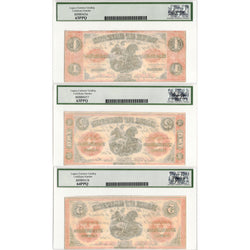 $1-5 1861 Bank of Clifton Chartered Notes Matched Serial #4962 - Legacy UNC 63/64 PPQ
