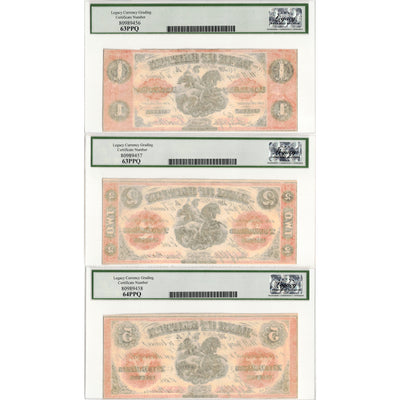 $1-5 1861 Bank of Clifton Chartered Notes Matched Serial #4962 - Legacy UNC 63/64 PPQ