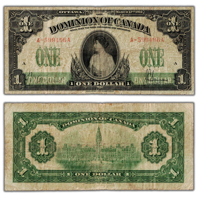 SOLD $1 1917 Dominion of Canada Note No Seal Series A DC-23b-i