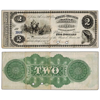 Jewett & Pitcher Merchants 1873 $2 Scrip Note NB #15-12-02-04 - VF