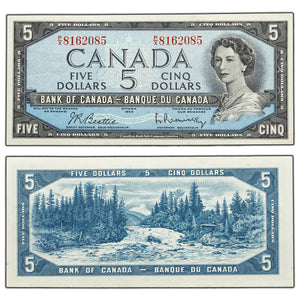 SOLD $5 1954 Bank of Canada Note Beattie-Rasminsky P/X Prefix BC-39b - EF