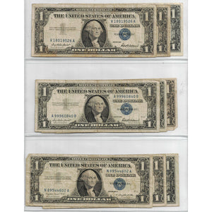 SOLD Lot of 9 United States 1957 $1 Silver Certificate Notes - All Circulated Grades