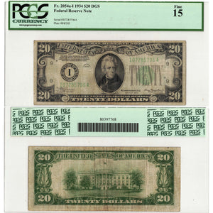 SOLD United States 1934 $20 Federal Reserve Note Fr. 2054a-I - PCGS F-15