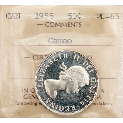 SOLD Canada 1955 50 Cents Half Dollar Proof Like Silver Coin - ICCS PL-65 Cameo