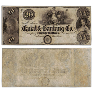 SOLD United States 1800's Canal & Banking Co. $20 Twenty Dollars Remainder Note - UNC
