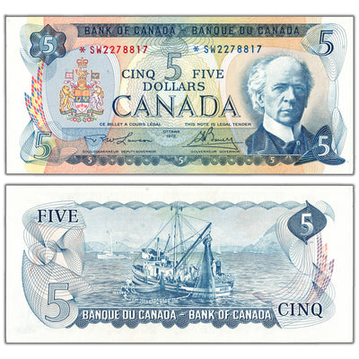 $5 1972 Bank of Canada Note *SW Replacement Prefix BC-48bA - AU-58