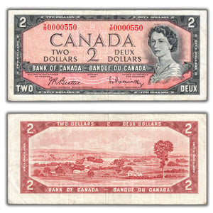 SOLD $2 1954 Bank of Canada Note Y/R Prefix BC-38b - Lower Serial #550