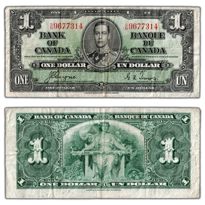 $1 1937 Bank of Canada Note Coyne-Towers S/N Prefix BC-21d - F/VF