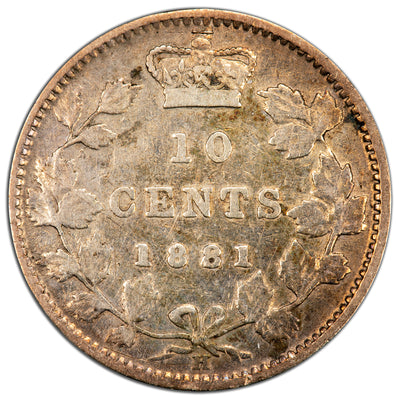 Canada 1882-H 10 Cents Dime Silver Coin - About VF