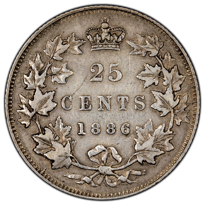SOLD Canada 1886 Obv 4 SBE 6/6 25 Cents Quarter Silver Coin - F-15