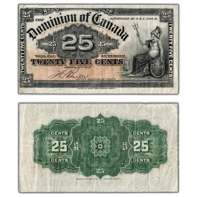 25 Cents 1900 Dominion of Canada Shinplaster Note Boville DC-15b - VF