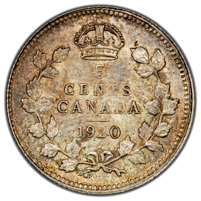 Canada 1920 5 Cents Silver Coin - Choice Uncirculated
