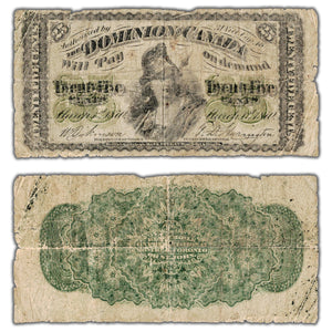 25 Cents 1870 Dominion of Canada Shinplaster Note Plain DC-1c - G/VG