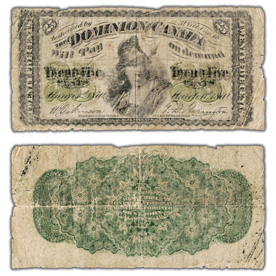 25 Cents 1870 Dominion of Canada Shinplaster Note Plain DC-1c - G/VG