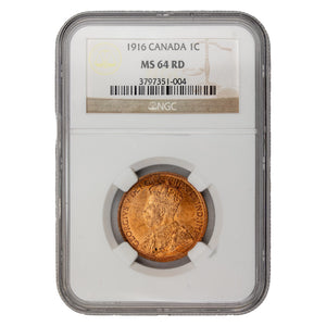 SOLD Canada 1916 One Large Cent Coin - NGC MS-64 Red