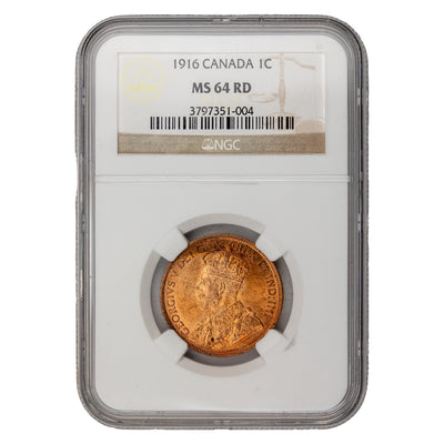 SOLD Canada 1916 One Large Cent Coin - NGC MS-64 Red