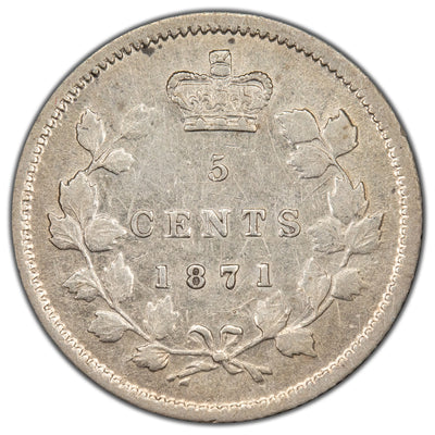 Canada 1871 7/7 5 Cents Silver Coin - EF