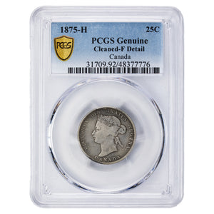 SOLD Canada 1875-H 25 Cents Quarter Silver Coin Key Date - PCGS F Detail Cleaned