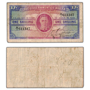 SOLD Malta ND (1943) 1 One Shilling Note P #16 - Writing