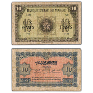 SOLD Morocco 1943 10 Francs Note P #25a