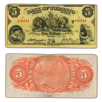 SOLD $5 1937 Bank of Toronto Canada Chartered Note CH #715-24-06 - Rounded Corners
