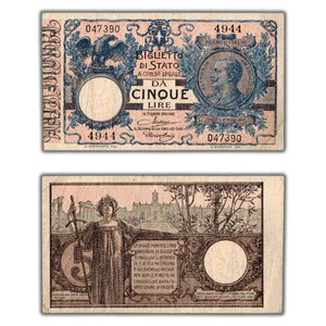 SOLD Italy 1904 (1923) 5 Five Lire Note P #23f