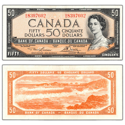 SOLD $50 1954 Bank of Canada Note Lawson-Bouey B/H Prefix BC-42c - EF