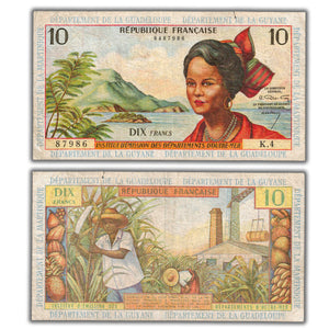 SOLD French Antilles ND (1964) 10 Ten Francs Note P #8a - Tear