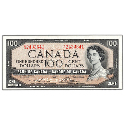 SOLD $100 1954 Bank of Canada Note Lawson-Bouey C/J Prefix BC-43c - EF+