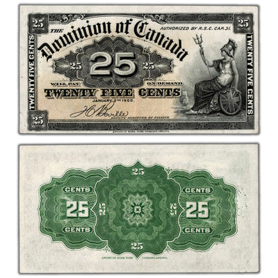 25 Cents 1900 Dominion of Canada Note Shinplaster Boville DC-15b - AU (pinholes)