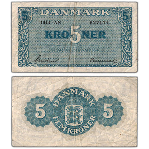 Denmark 1944 5 Five Kroner Note P #35a - Fine