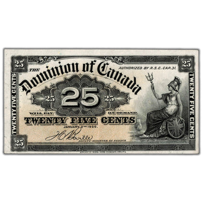 25 Cents 1900 Dominion of Canada Note Shinplaster Boville DC-15b - AU (pinholes)
