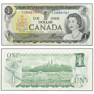 SOLD $1 1973 Bank of Canada Note ECB Prefix BC-46b - Lower Serial #1361