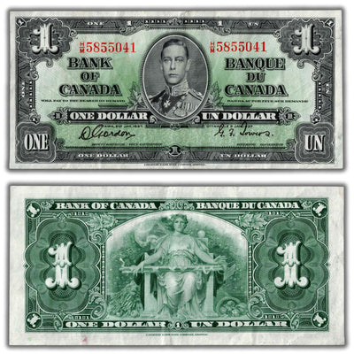 $1 1937 Bank of Canada Note Gordon-Towers H/M Prefix BC-21c - VF/EF