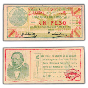 SOLD Mexico Estado de Oaxaca 1915 1 One Peso Note P #S953a