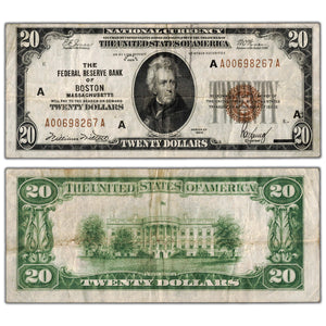 SOLD United States 1929 $20 Boston, MA National Currency Note - Circulated