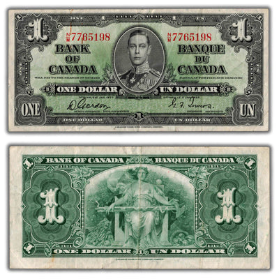 $1 1937 Bank of Canada Note Gordon-Towers N/M Prefix BC-21c - VF (minor edge tear)
