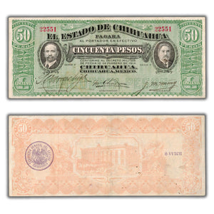 SOLD Mexico El Estado De Chihuahua 1914 50 Fifty Pesos Note P #538a