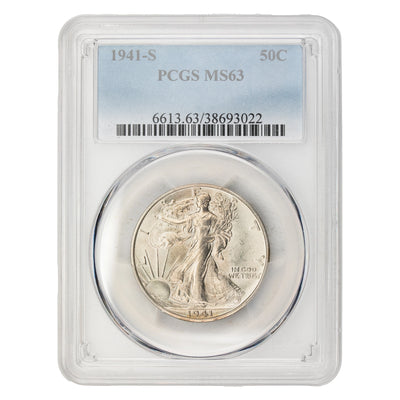 United States 1941-S 50 Cents Walking Liberty Half Dollar Silver Coin - PCGS MS-63