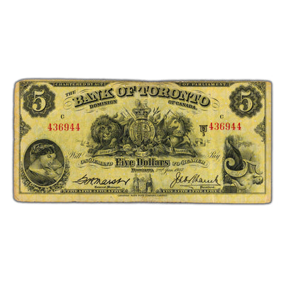 SOLD $5 1937 Bank of Toronto Canada Chartered Note CH #715-24-06 - Rounded Corners