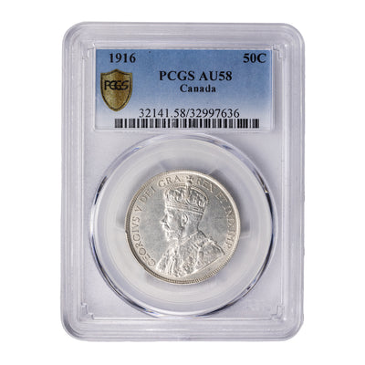 SOLD Canada 1916 50 Cents Half Dollar Silver Coin - PCGS AU-58