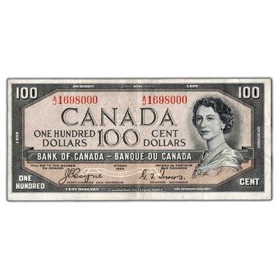 SOLD $100 1954 Bank of Canada Note Devil Face Coyne-Towers BC-35a - VF
