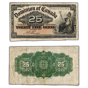 SOLD 25 Cents 1900 Dominion of Canada Note Shinplaster Bovine DC-15b - Staple Hole