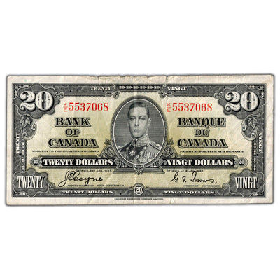 $20 1937 Bank of Canada Note Coyne-Towers K/E Prefix BC-25c - Edge Tears