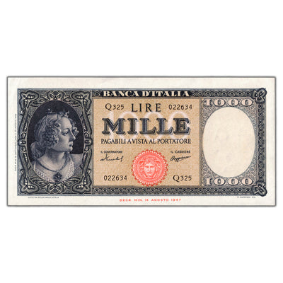 Italy 1947 1000 Lire Note P #83 - AU