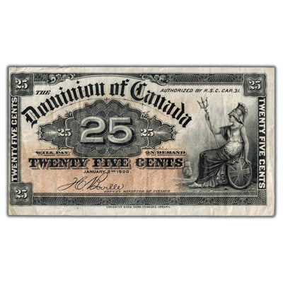 25 Cents 1900 Dominion of Canada Shinplaster Note Boville DC-15b - VF