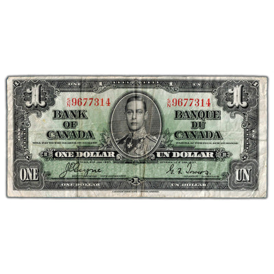 $1 1937 Bank of Canada Note Coyne-Towers S/N Prefix BC-21d - F/VF